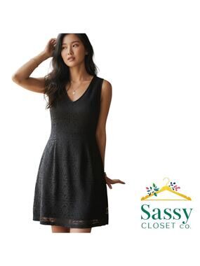 ✨Hollister Black Lace Overlay Sleeveless Mini Dress Tie Back Juniors Size 5 ♣️